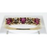 A 9ct gold brooch set with rubies and diamonds, size P/Q, 2.