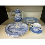 Spode Italian pattern teapot and a collection of Spode blue and white plates etc