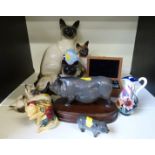 Beswick and Royal Doulton cat and pig figures, Old Tupton china,