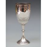 A Victorian hallmarked silver goblet, B'ham 1883 maker's mark rubbed but probably George Unite,