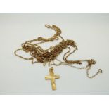Five gold chains/ necklaces and a 9ct gold cross pendant, 8.