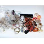 A collection of jewellery to include amber, agate necklace, French jet,