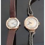 Two 9ct gold ladies wristwatches, one with two-tone face, black hands and Swiss movement,