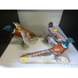 Two Beswick pheasant figures and a Crown Staffordshire example