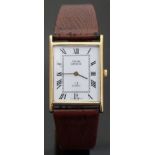 Orum 9ct gold gentleman's wristwatch with black hands and Roman numerals, white dial,