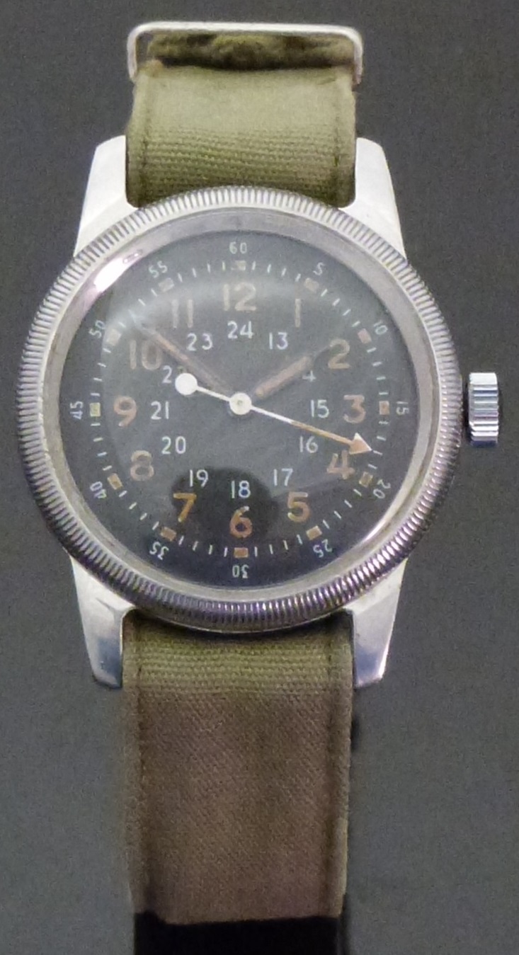 Waltham Type A-17 gentleman's US military wristwatch with luminous hands and Arabic hour numerals,