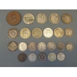 A small collection of 18thC and 19thC European coins, includes silver, Napoleon 1813 5 francs,
