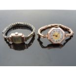 Two 9ct gold ladies wristwatches one with Roman numerals, blued hands, two tone face,