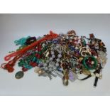 A large collection of costume jewellery including turquoise and coral