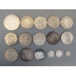 Approximately 153g of pre 1947 English silver half crowns together with a Maria Theresia coin,