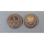 Two 1910 'J' mint mark Deutsch Ostafrika 1/4 Rupie