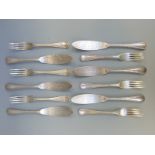 A set of six Victorian hallmarked silver beaded edge fish knives and forks,