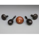 Two turned and carved Irish bogwood sewing/darning mushrooms two ebony darning eggs,