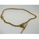 A double ended 9ct gold watch chain with T bar, 28.