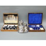 Two oak cased canteens of cutlery and a retro tea set