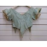 A Victorian silk taffeta boned fitted bodice or top with lace trim