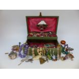 A jewellery box containing a collection of costume jewellery including 9ct gold Victorian picture
