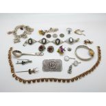 A collection of silver and other jewellery to include a silver charm bracelet with a quantity of