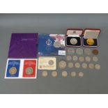 A collection of modern crowns etc together with an 1896 Morgan dollar in mount,