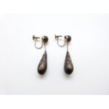 A pair of Victorian tortoiseshell earrings with inlaid gold decoration