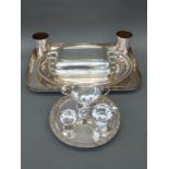 A collection of plated ware including Harrods, Walker and Hall,