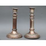 A pair of Mathew Boulton Sheffield plate telescopic candlesticks with spiral twist action