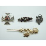 A silver gilt brooch in the form of a flower, silver brooch set with multi-coloured gemstones,
