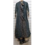 A Victorian silk taffeta dress with bustle,