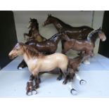 Six Beswick horses including Shires, rearing horse,