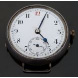 Continental silver gentleman's trench style wristwatch with inset subsidiary seconds dial,