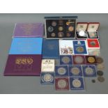 A collection of coins including decimal sets and year sets,