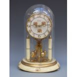 Bentima c1970s Anniversary clock, the key wind movement under glass dome,