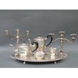 A plated tea set on twin handled oval tray, length 51cm,