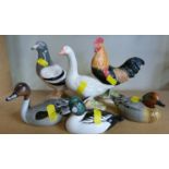 Six boxed John Beswick bird figures including pigeon, cockerel, goose, Pintail,
