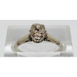 A white metal ring set with an old cut diamond of approximately 0.5ct, size M, 2.