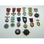 Sixteen hallmarked silver and enamel Masonic jewels / medals, lodges include Whitcliff,