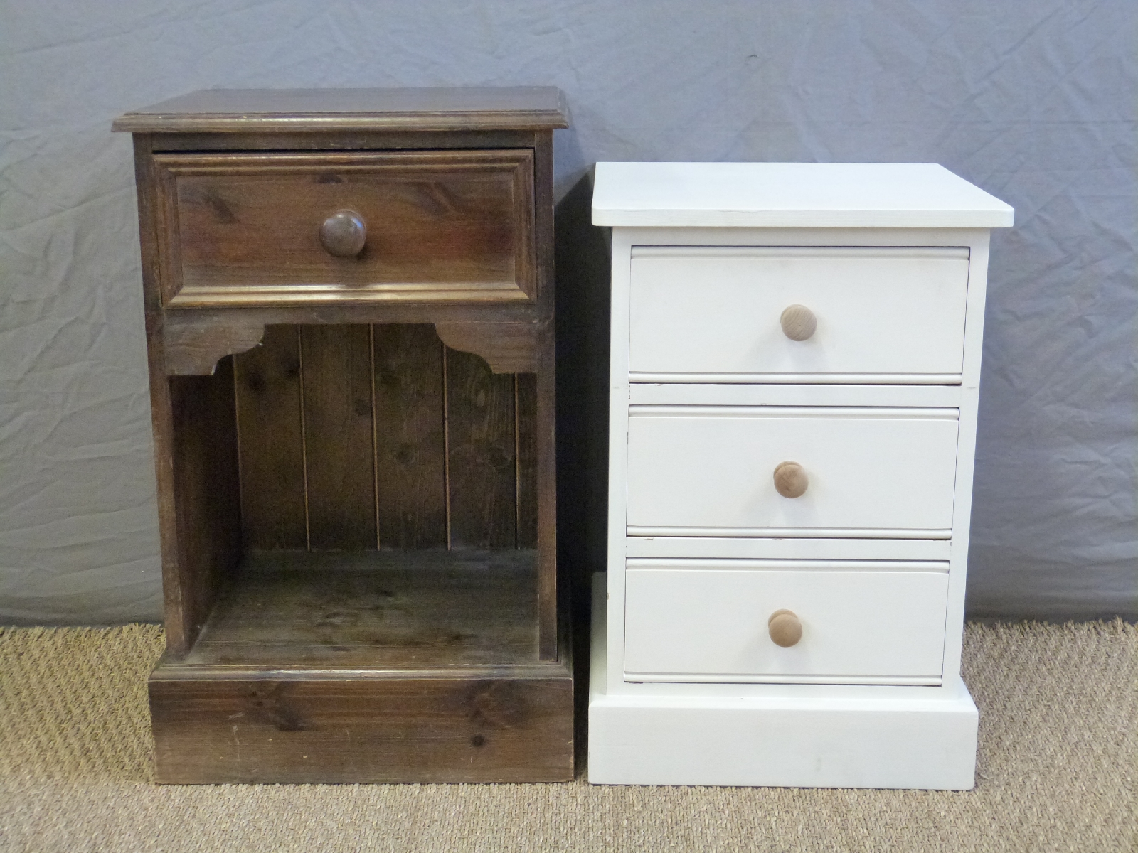 Two pine bedside cabinets