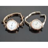 Two 9ct gold ladies wristwatches one with Arabic numerals, blued hands, gilt minute markers,