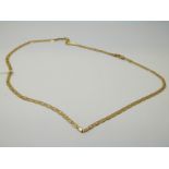 A yellow metal necklace marked 585 made up of flat links, 7.