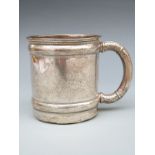 An American white metal christening tankard, marked W H sterling 225 for Wood & Hughes of New York,