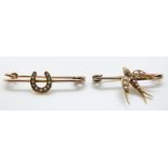 Two Edwardian brooches, one in the form of a swallow set with seed pearls,