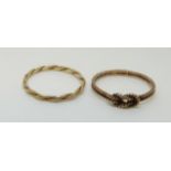 A 9ct gold rope twist ring and another similar ring, 2.
