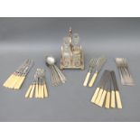 A quantity of plated cutlery including silver ferruled examples,