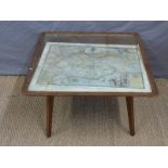 A retro coffee table with inset map