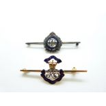 A 9ct gold Royal Engineers sweetheart brooch together with a similar white metal example in Garrard