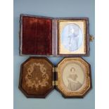 Two 19thC travelling photograph frame containing early photographs, one Bakelite,