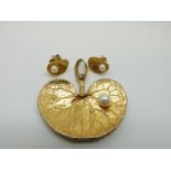 A Flora Danica (Denmark) silver gilt pendant and matching earrings set with a pearl to each piece