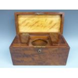 A mahogany tea caddy with Bramah type lock,