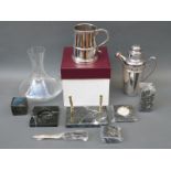 A marble or similar stone desk set together with a quantity of plated ware including drinks vessel