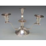 An A E Jones Victorian hallmarked silver Arts & Crafts candelabra with reeded supports,